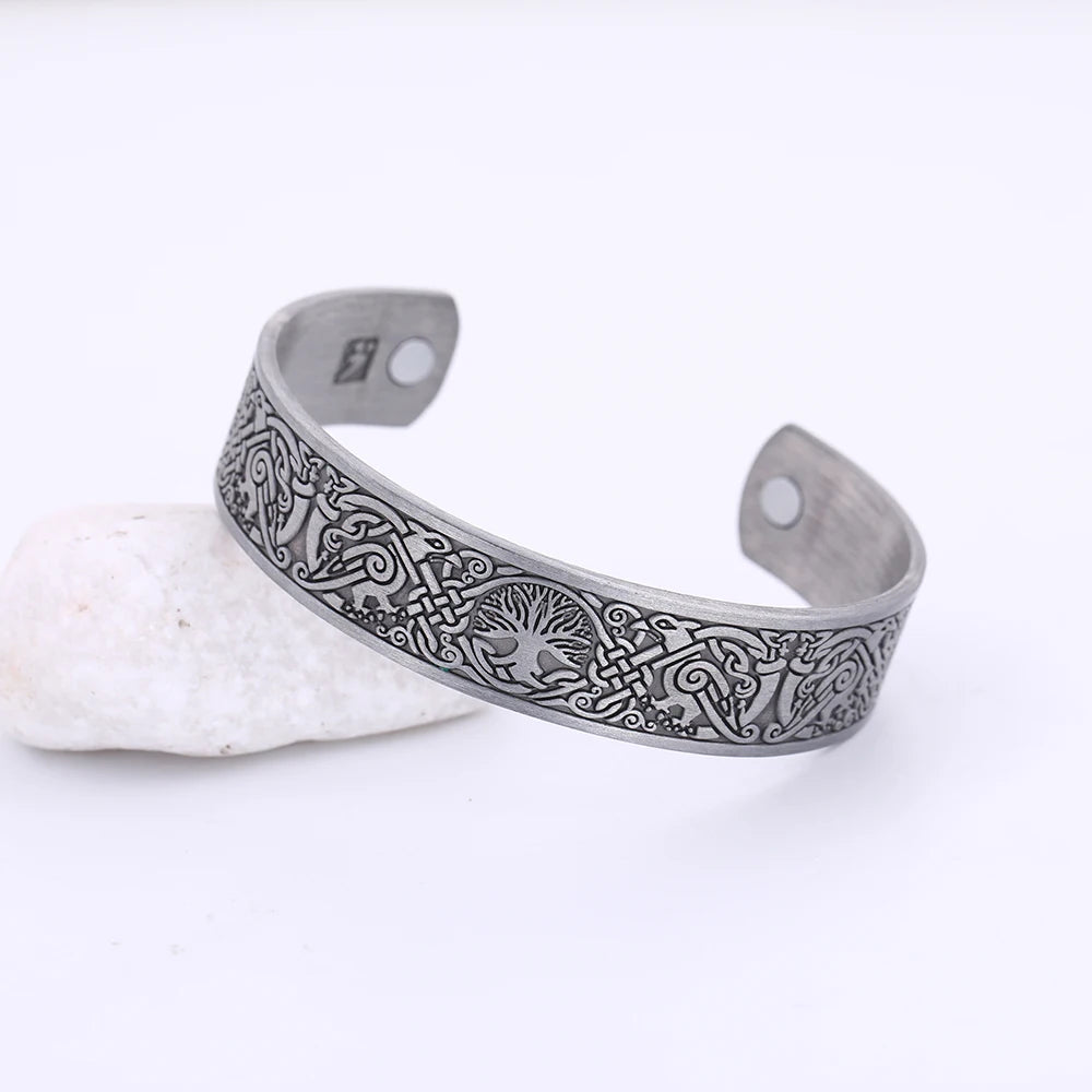 Skyrim Viking Talisman Bracelet – Tree of Life, Luck Knot Runes, Magnetic Cuff Bangle, Adjustable Unisex Jewelry