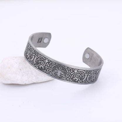 Skyrim Viking Talisman Bracelet – Tree of Life, Luck Knot Runes, Magnetic Cuff Bangle, Adjustable Unisex Jewelry