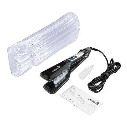 Professional Hair Straightener – Dual Voltage Titanium Curling Iron, Steam Flat Iron & Hot Hair Comb with Wide Plates