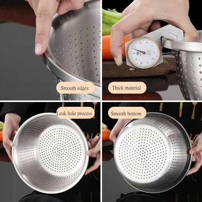 Stainless Steel Drain Basket Colander – Round Rice Cleaning Sieve & Fruit Vegetable Washing Strainer for Kitchen Use