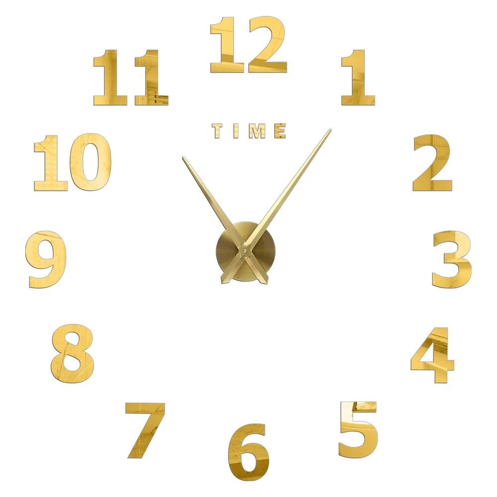 3D DIY Wall Clock - Modern Acrylic Mirror Sticker Quartz Clock For Living Room Decor With Silent Movement