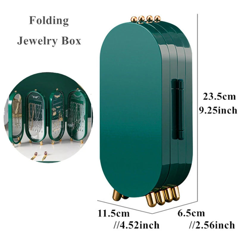 Foldable Jewelry Box with Mirror - Plastic Organizer for Earrings, Necklaces, and Rings - Stylish Desk Storage Rack for Women