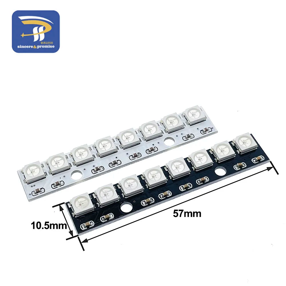 WS2812B 8x1 RGB LED Panel Module - 8-Bit 5V Rainbow Light Board for Arduino