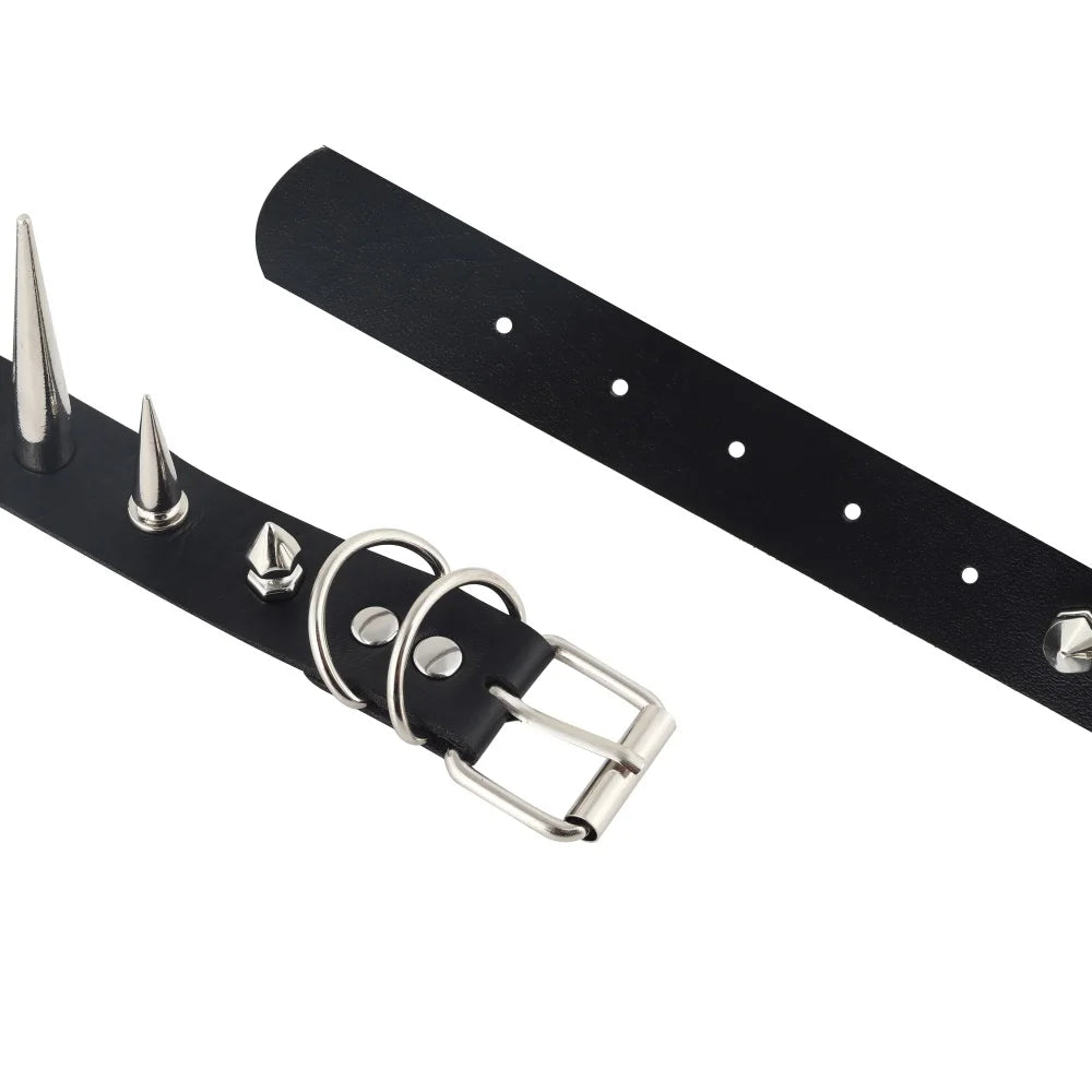 Punk Long Spike Choker – Studded Faux Leather Collar for Men & Women, Goth Rivet Necklace