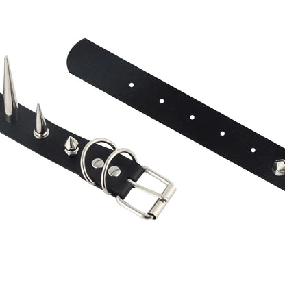 Punk Long Spike Choker – Studded Faux Leather Collar for Men & Women, Goth Rivet Necklace