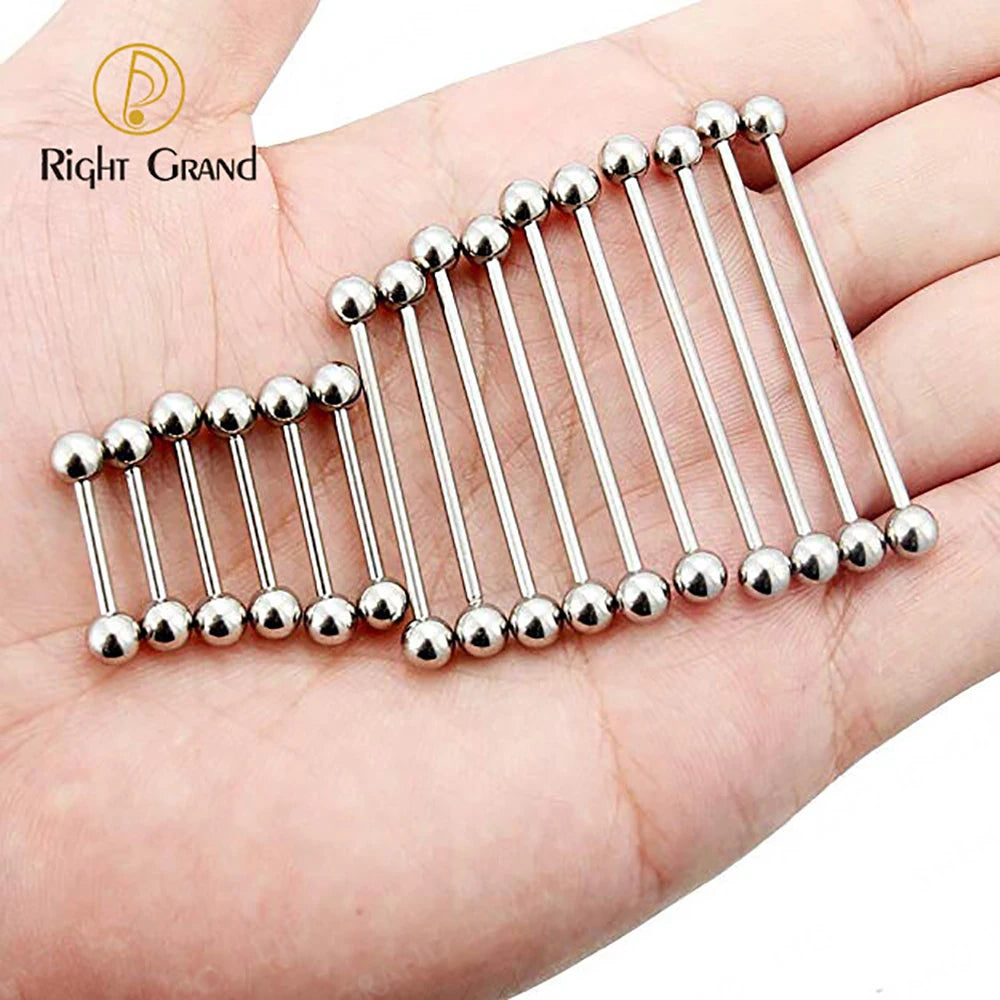5Pcs Right Grand ASTM F136 Implant Grade Titanium Straight Barbell Tongue Ring – Internal Thread Body Piercing Jewelry (12–25mm)