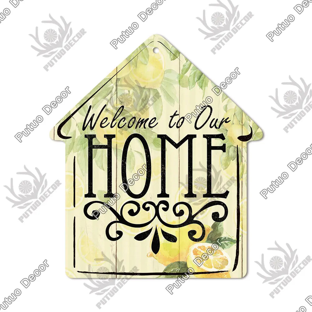 Putuo Decor Welcome House Shaped Wooden Sign – Rustic Hanging Plate for Home, Living Room Wall Decor