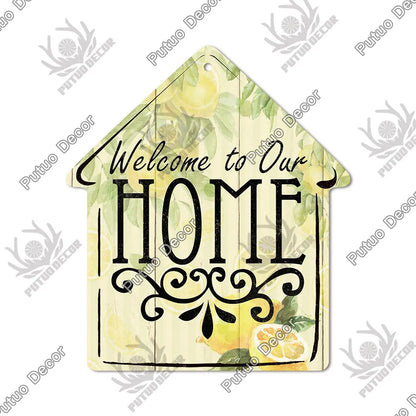Putuo Decor Welcome House Shaped Wooden Sign – Rustic Hanging Plate for Home, Living Room Wall Decor