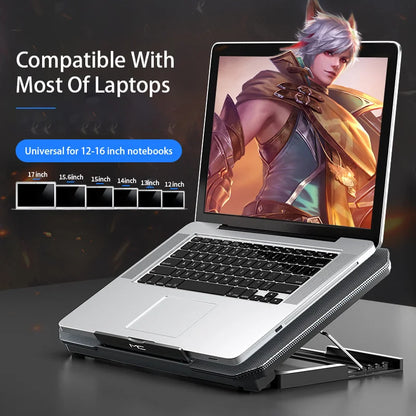 Large Gaming Laptop Cooler for 12-16 Inch Notebooks - Dual USB Cooling Pads, Adjustable Wind Speed, Silent Laptop Stand