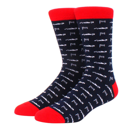 Men's Colorful Combed Cotton Jacquard Crew Socks - Striped Business Casual Dress Socks