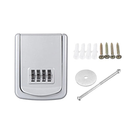 Mini Key Lock Box – Wall Mounted Alloy Safe Organizer with 4-Digit Combination for Indoor & Outdoor Security Storage