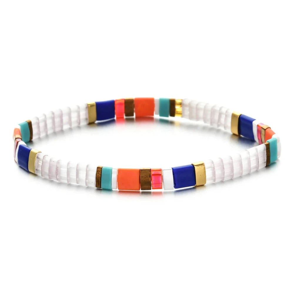 ZMZY Stone Tila Beads Elastic Bracelet for Women – 2025 Fashion Colorful Rainbow Miyuki Tile Bead Jewelry Gift Bracelet