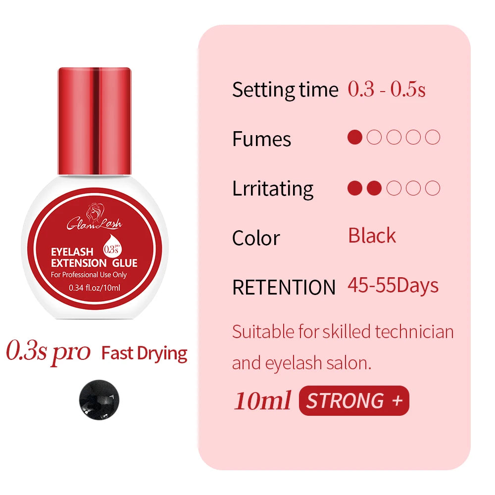 GLAMLASH Eyelash Extension Glue — Black Adhesive Kit for Individual False Lashes, 0.3–2 Sec Dry Time, Professional Use