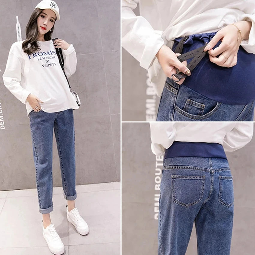 Maternity Boyfriend Jeans – High Waist Loose Denim Pants for Pregnant Women