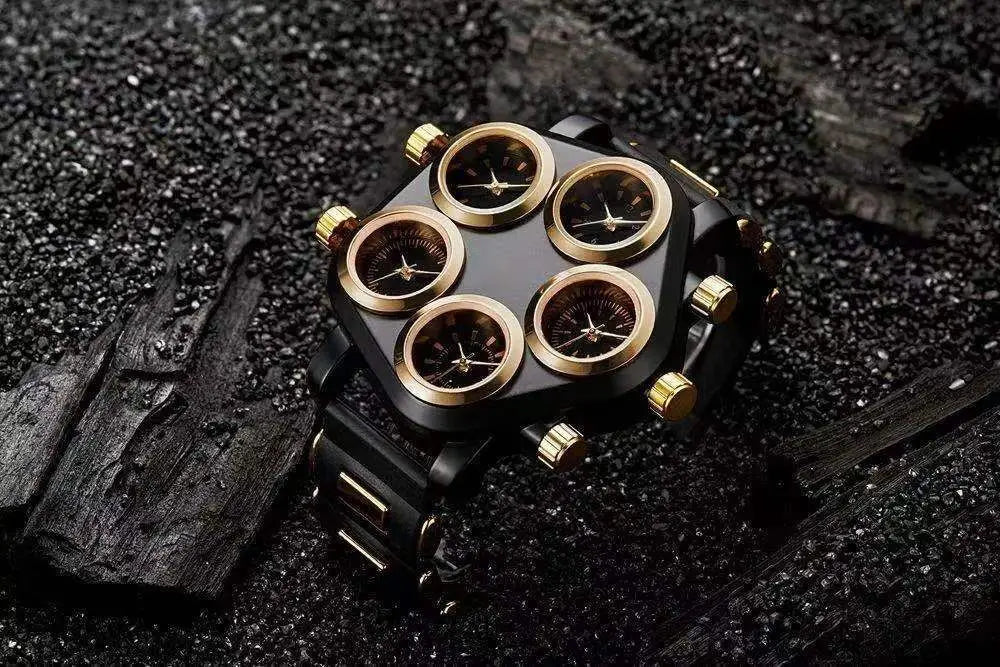 Five Movement Men's Quartz Watch – Large Dial Hip Hop Punk Style Sport Watch for Men