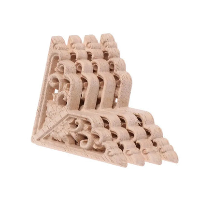 4pcs Wood Carved Corner Applique - Unpainted Furniture Cabinet Frame Decorative Onlay 12x12cm