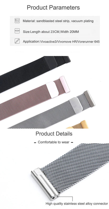 18mm-22mm Metal Watch Strap – Milanese Loop Bracelet for Garmin Vivoactive, Venu, Forerunner & SQ Series