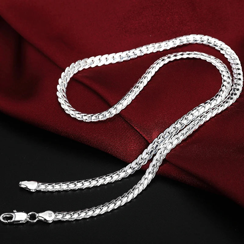 DOTEFFIL 925 Sterling Silver Side Chain Necklace & Bracelet – 6mm, 8-24 Inch, Fashion Charm Wedding Jewelry for Women & Men