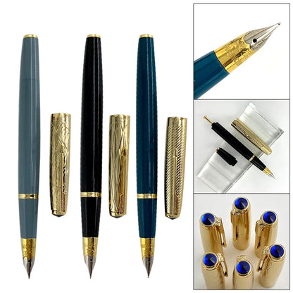 Yong Sheng 601A Wave Fountain Pen – Golden Cap, Fine Nib, Dark Blue Vacumatic, Luxury Gift for Office