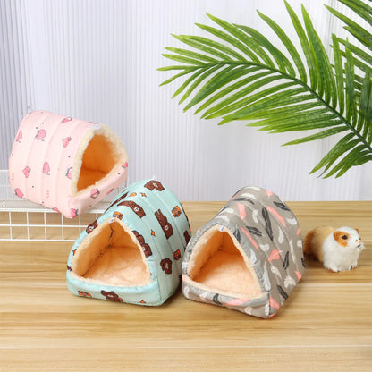 Cute Cartoon Rabbit & Squirrel Mini Pet Cage — Warm Winter Bed House for Hamsters, Mice, Rats & Guinea Pigs
