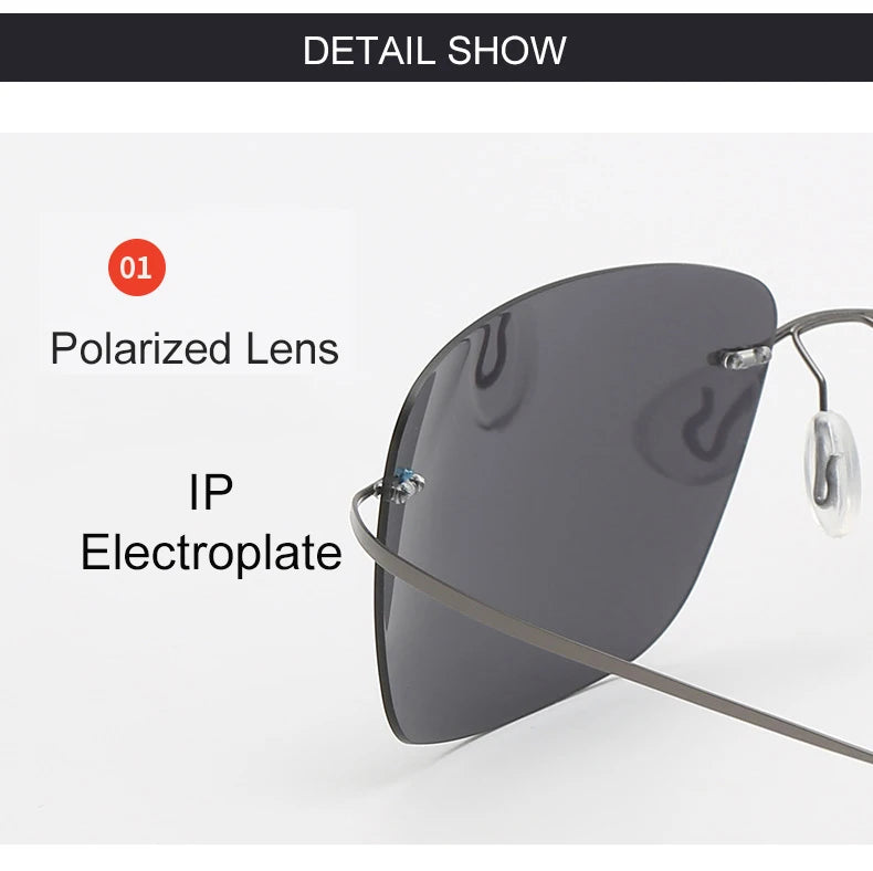 Krasivyy Rimless Square Polarized Sunglasses – Ultralight Pure Titanium, Brand Design for Men, Driving Sun Glasses, Oculos De Sol