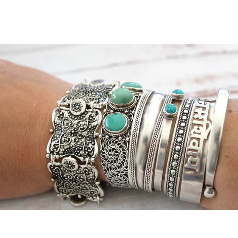 Gypsy Boho Tibetan Turquoise Bracelet for Women & Men – Vintage Elastic Ethnic Bangle Jewelry