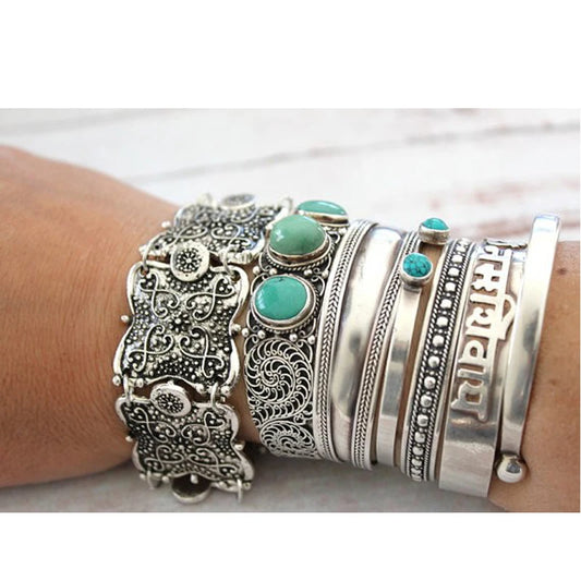 Gypsy Boho Tibetan Turquoise Bracelet for Women & Men – Vintage Elastic Ethnic Bangle Jewelry