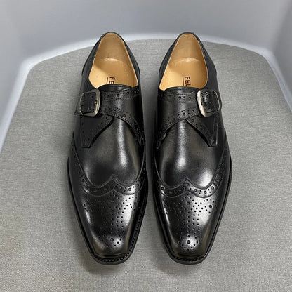 Men’s Luxury Leather Dress Shoes – Italian Wingtip Oxfords & Monk Strap Buckle Brogue for Business, Wedding & Formal Wear