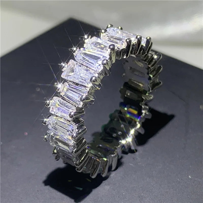 925 Sterling Silver Eternity Band Ring - CZ Diamond Promise Engagement Wedding Jewelry for Women & Men
