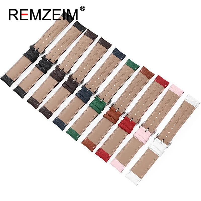 Genuine Calfskin Leather Watch Strap – Men's & Women's Band Accessories, 12mm-22mm, Green, Blue, Red