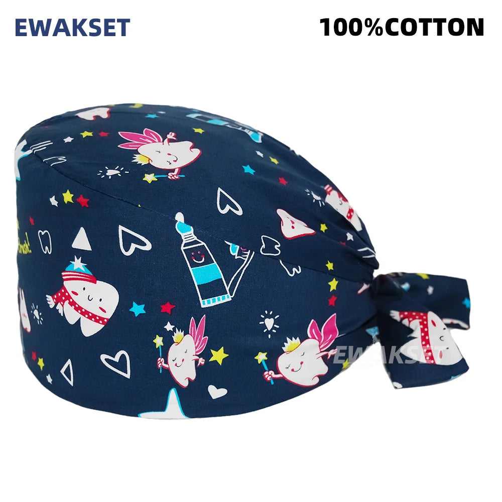 Unisex Soft Scrub Cap – Cartoon Print Surgical Hat for Men and Women, Operating Room Nursing Accessories