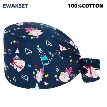 Unisex Soft Scrub Cap – Cartoon Print Surgical Hat for Men and Women, Operating Room Nursing Accessories
