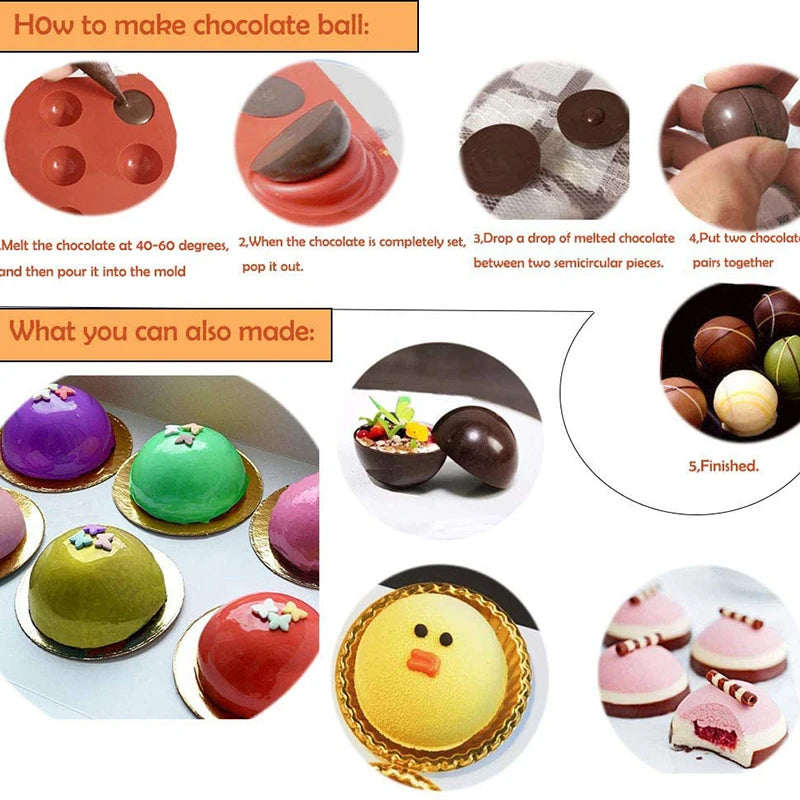 Semi-Sphere Silicone Mold — Half-Ball Chocolate, Candy, Mousse & Pastry Baking Tool for Fat Bombs