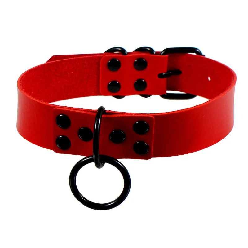 Black Round Punk Gothic Choker Necklace – Handmade Leather Collar for Party & Fashion