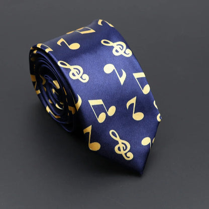 Musical Notes Slim Necktie - Silky Piano & Guitar Print Tie for Men & Women, Elegant Fashion Gift