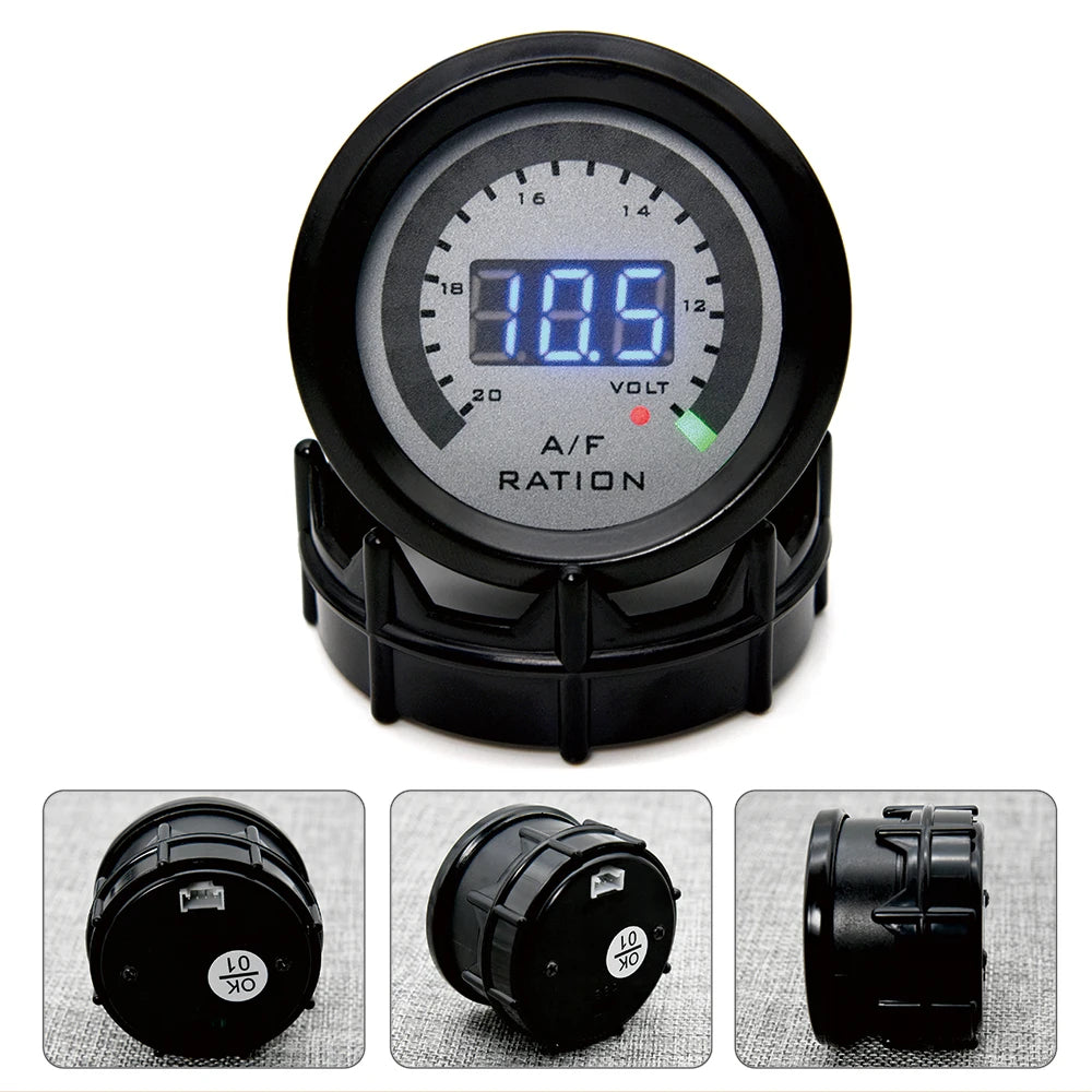 52mm Digital Air Fuel Ratio Gauge — AFR Display with Narrowband O2 Oxygen Sensor 0258006028, Smoked Car Gauge for Gasoline Engines, 12V