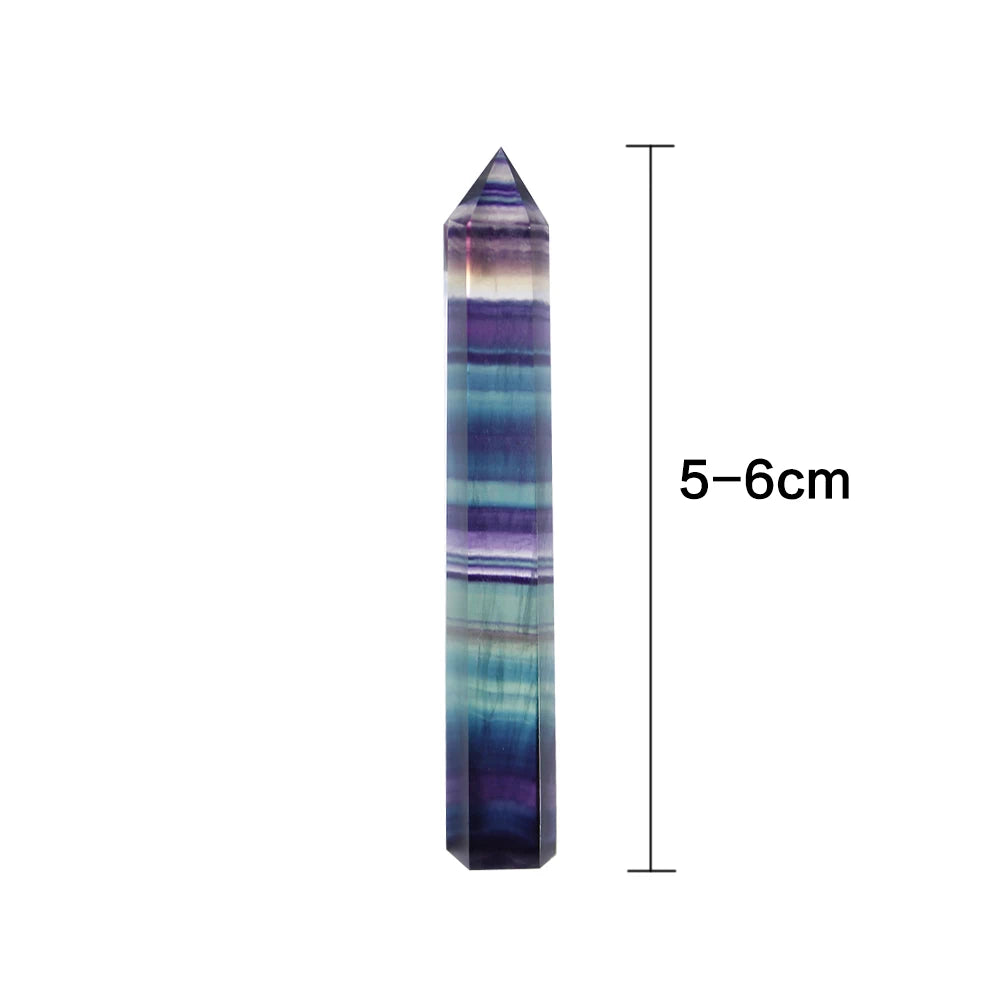 Natural Fluorite Crystal Wand — Colorful Striped Quartz Stone Point for Healing & Energy Treatment (4-7cm)