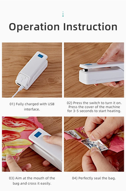 saengQ Mini Portable Bag Sealer – Multi-Function Home Plastic & Snack Storage Sealing Machine