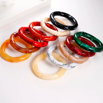 Fashion 4PCS Resin Amber Bamboo Bead Acrylic Elastic Bracelet Set — Trendy 2024 Handmade Bangles