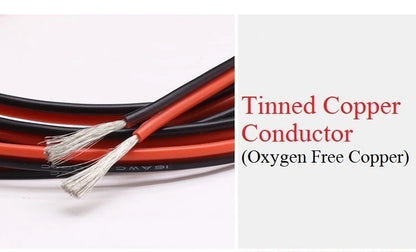 1/2/5M Copper Silicone Rubber Wire – Flexible 30 to 10 AWG 2-Pin DIY LED Connector Cable, Black & Red