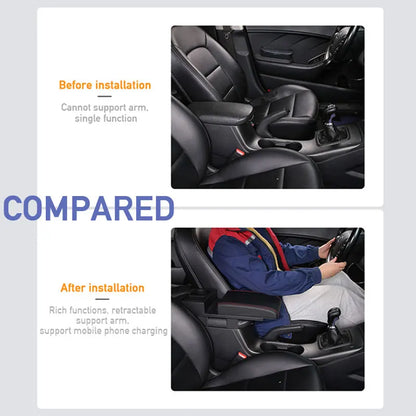 SEAMETAL Car Armrest Box Cushion – Adjustable Soft Elbow Support with USB Charging & Cup Holder Universal Interior Accessory