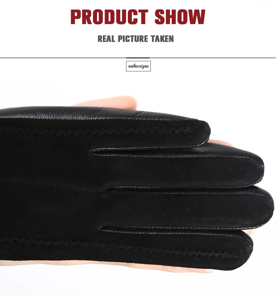 Women’s Winter Touch Gloves – 50% Genuine Leather & 50% Suede, Colorful Warm Leather Gloves