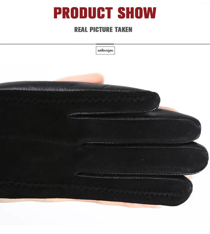 Women’s Winter Touch Gloves – 50% Genuine Leather & 50% Suede, Colorful Warm Leather Gloves