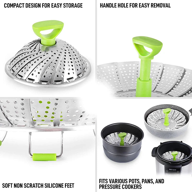 9-Inch Stainless Steel Folding Lotus Steamer Tray - Versatile Mesh Food Basket for Vegetables, Fruits, and Cooking Cookware