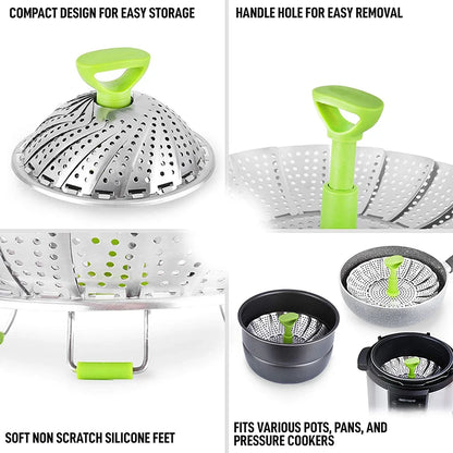 9-Inch Stainless Steel Folding Lotus Steamer Tray - Versatile Mesh Food Basket for Vegetables, Fruits, and Cooking Cookware