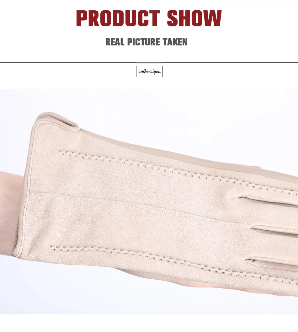 Women’s Winter Touch Gloves – 50% Genuine Leather & 50% Suede, Colorful Warm Leather Gloves