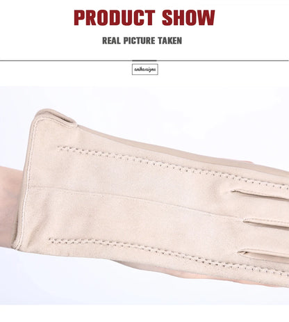 Women’s Winter Touch Gloves – 50% Genuine Leather & 50% Suede, Colorful Warm Leather Gloves