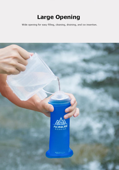 AONIJIE Soft Flask Water Bottle — 250ml/500ml Folding, Collapsible, TPU BPA-Free for Running Hydration Packs, Waist Bags & Vests (SD09/SD10)