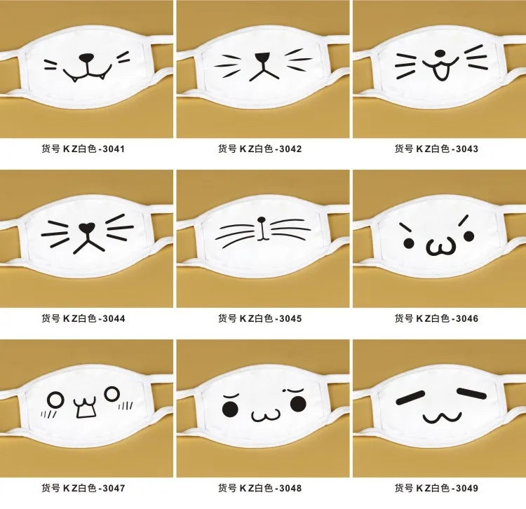 Kawaii Anime Expression Cotton Face Mask – Breathable Smile Mouth Muffle for Unisex Korean Style