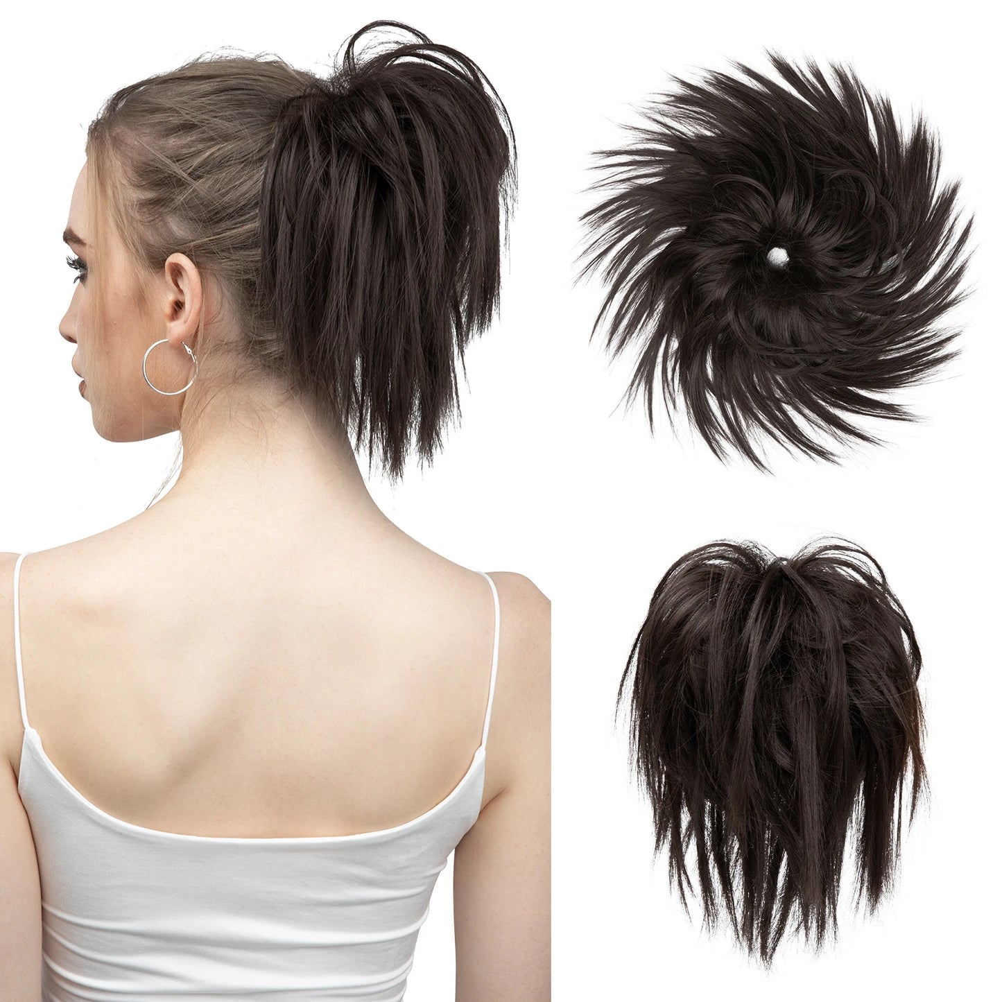 Synthetic Fake Hair Messy Bun Chignon – Elastic Scrunchy Curly Hairpiece, Flexible Band SARLA Synthetic Extension